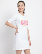 Femme Vibe - White Long T-Shirt Dress for Women With Pockets