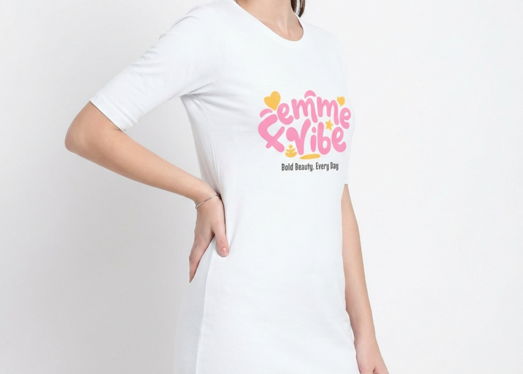 Femme Vibe - White Long T-Shirt Dress for Women With Pockets