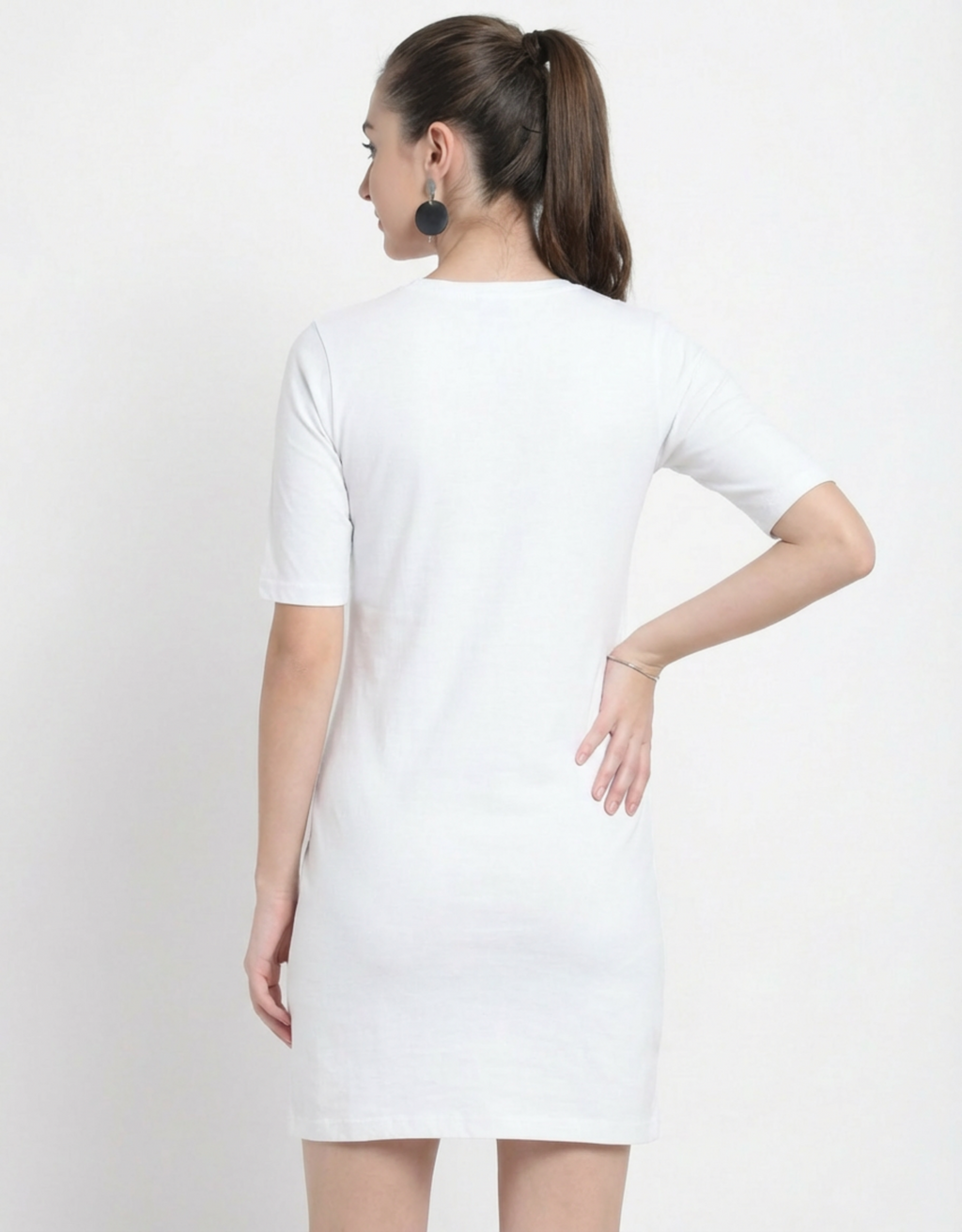 Femme Vibe - White Long T-Shirt Dress for Women With Pockets