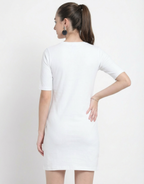 Femme Vibe - White Long T-Shirt Dress for Women With Pockets