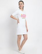 Femme Vibe - White Long T-Shirt Dress for Women With Pockets