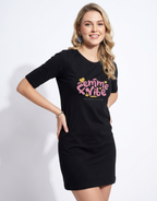 Femme Vibe - Black Long T-Shirt Dress for Women With Pockets