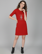 Softly Feminine - Red Long T-Shirt Dress for Women With Pockets