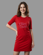 Too Glam To Give A Damn - Red Long T-Shirt Dress for Women With Pockets
