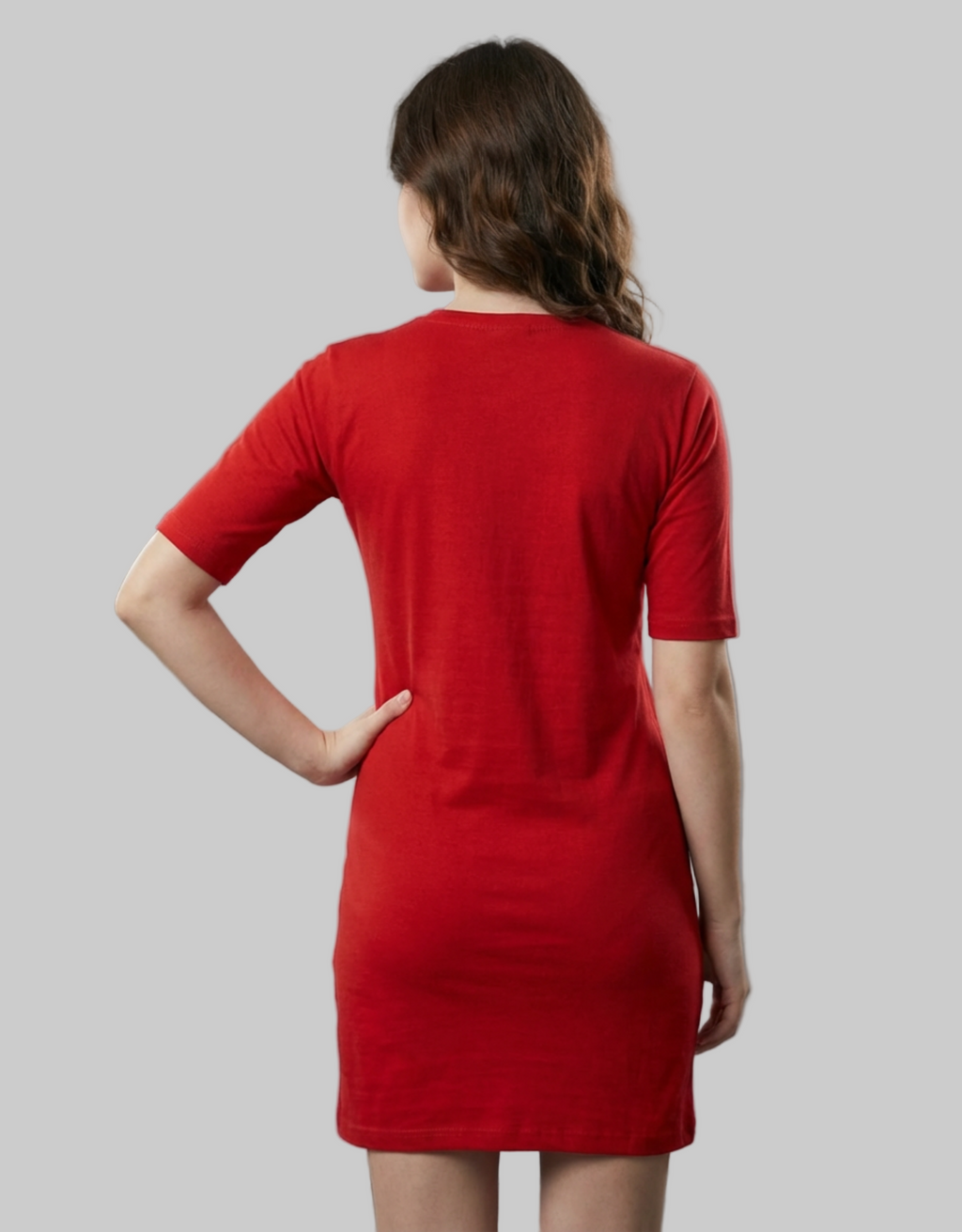 Too Glam To Give A Damn - Red Long T-Shirt Dress for Women With Pockets