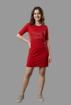 Too Glam To Give A Damn - Red Long T-Shirt Dress for Women With Pockets