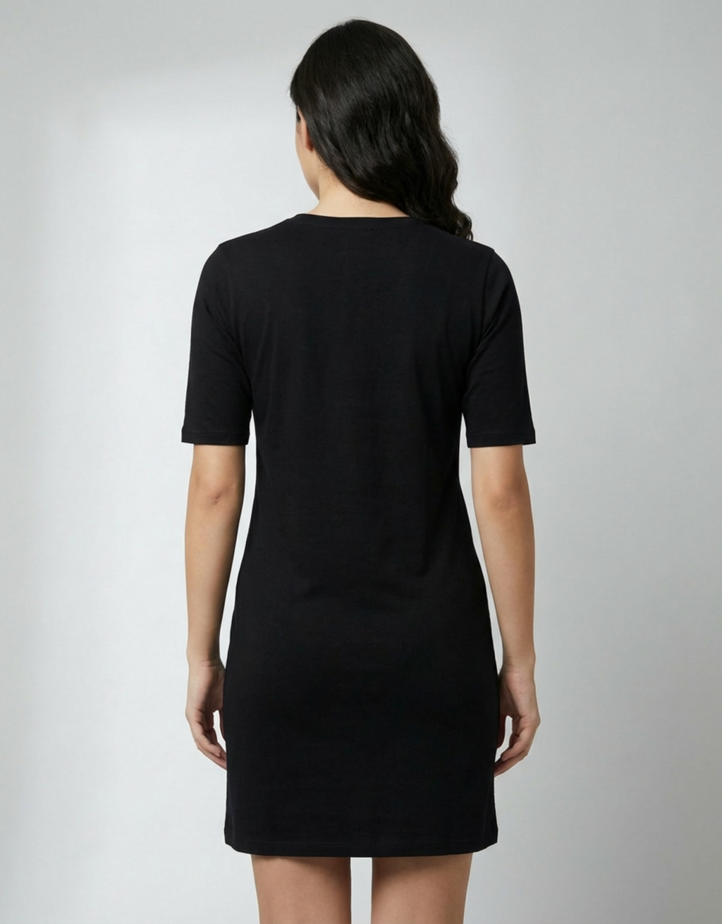 Too Glam To Give A Damn - Black Long T-Shirt Dress for Women With Pockets