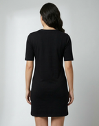 Too Glam To Give A Damn - Black Long T-Shirt Dress for Women With Pockets