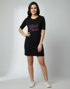 Too Glam To Give A Damn - Black Long T-Shirt Dress for Women With Pockets