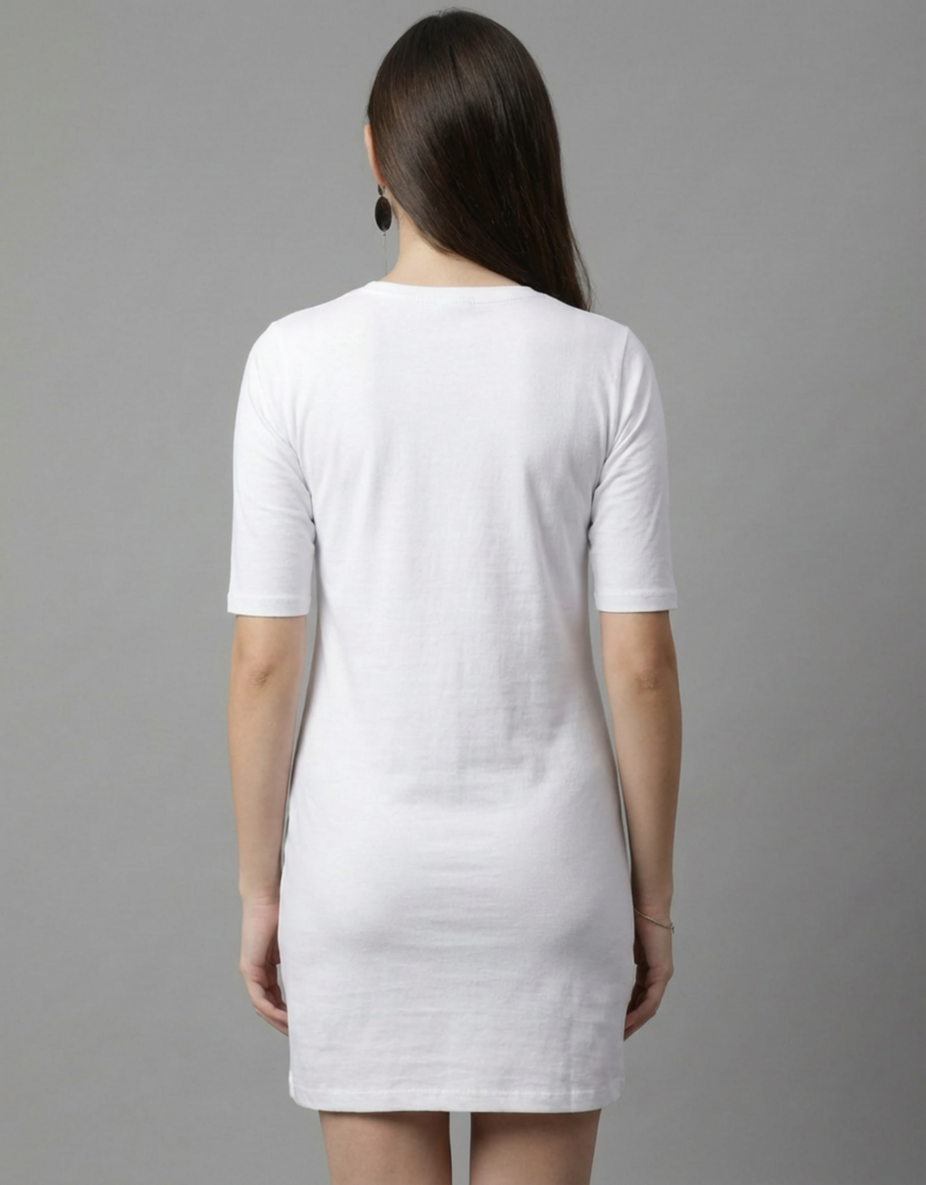 Too Glam To Give A Damn - White Long T-Shirt Dress for Women With Pockets