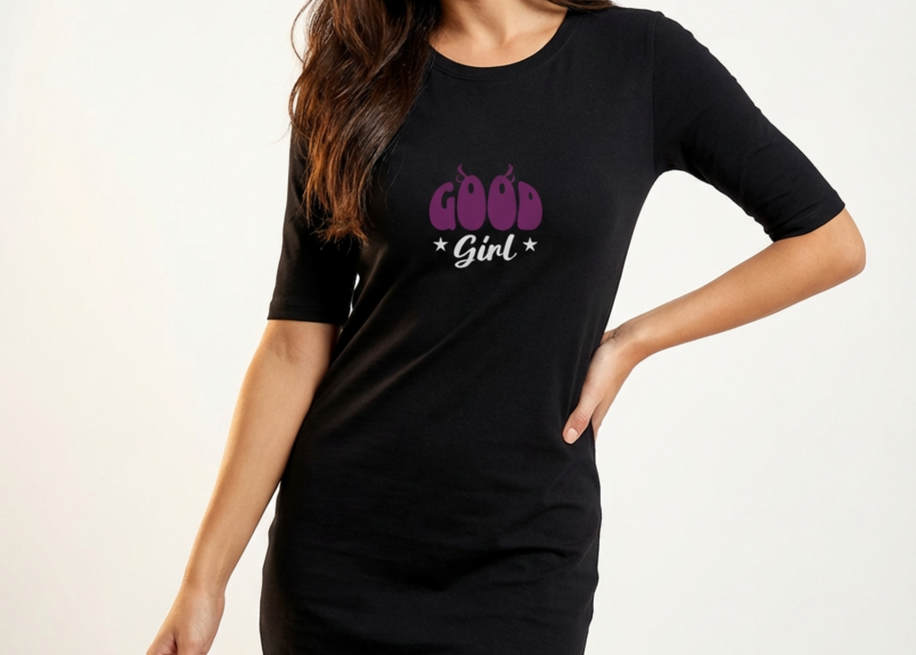 Good Girl - Black Long T-Shirt Dress for Women With Pockets