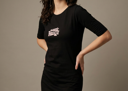 Always Pretty - Black Long T-Shirt Dress for Women With Pockets
