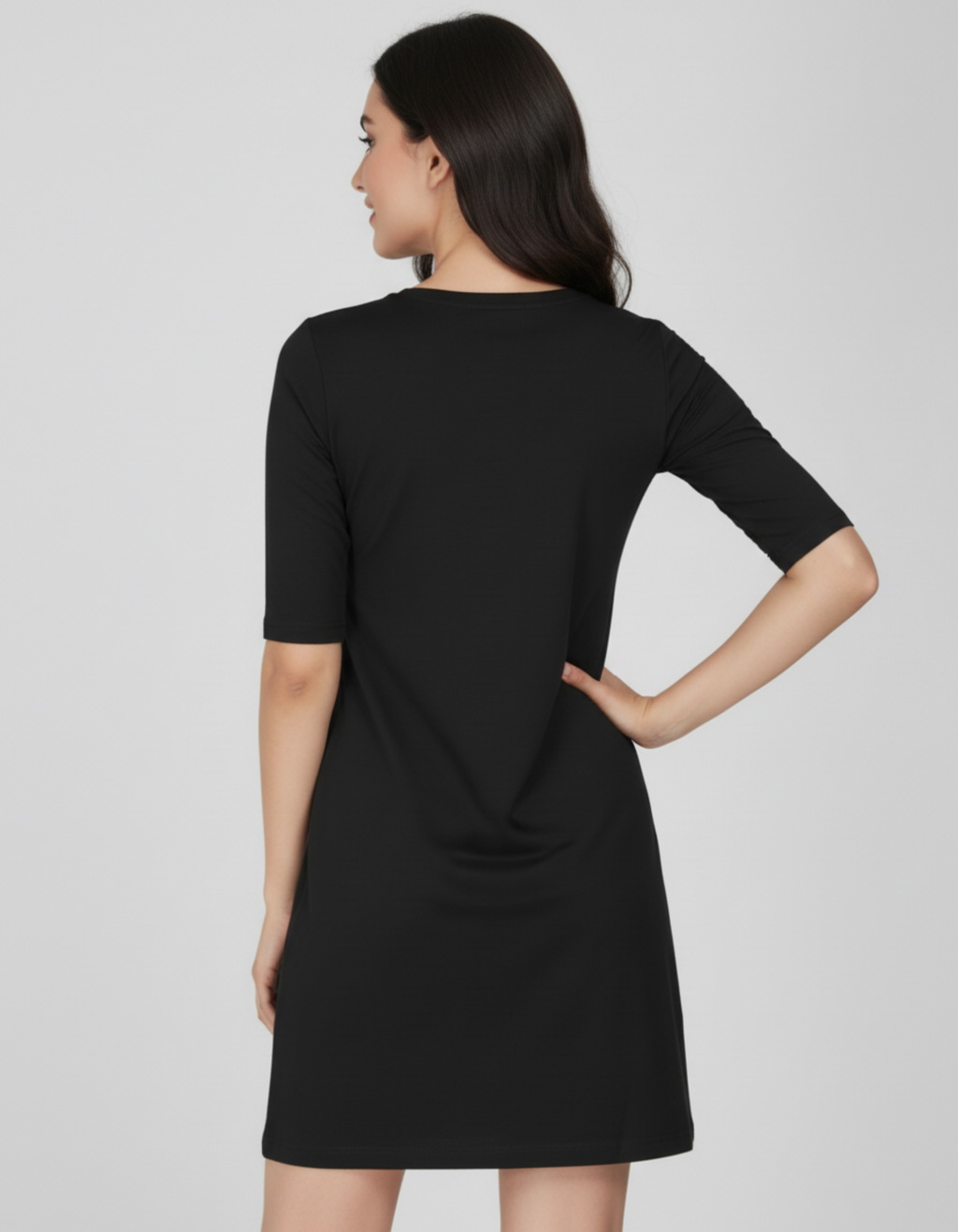 Softly Feminine - Black Long T-Shirt Dress for Women With Pockets