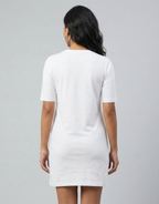 Romantic & Optimistic - White Long T-Shirt Dress for Women With Pockets
