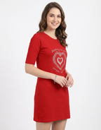 Romantic & Optimistic - Red Long T-Shirt Dress for Women With Pockets