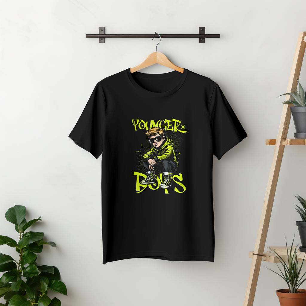 Younger Boys - Anime Graphic Men's Black T-Shirt