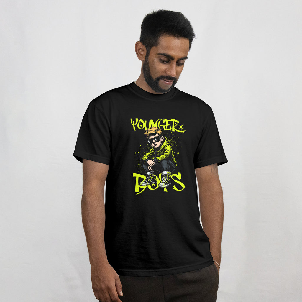 Younger Boys - Anime Graphic Men's Black T-Shirt