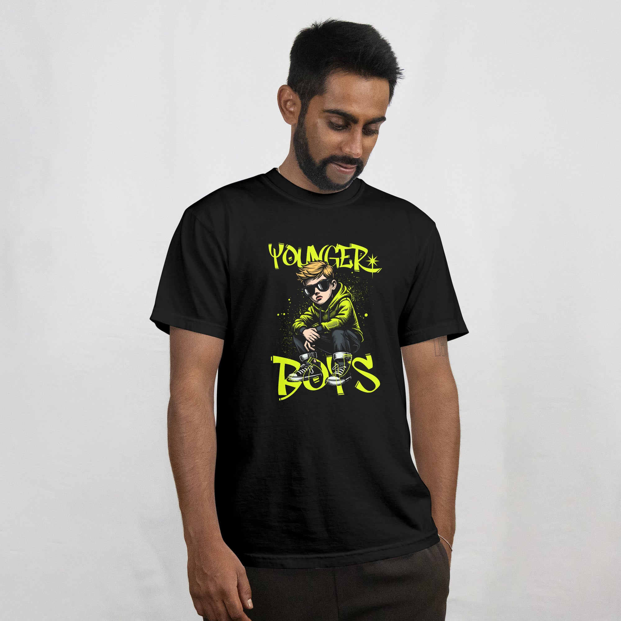 Younger Boys - Anime Graphic Men's Black T-Shirt