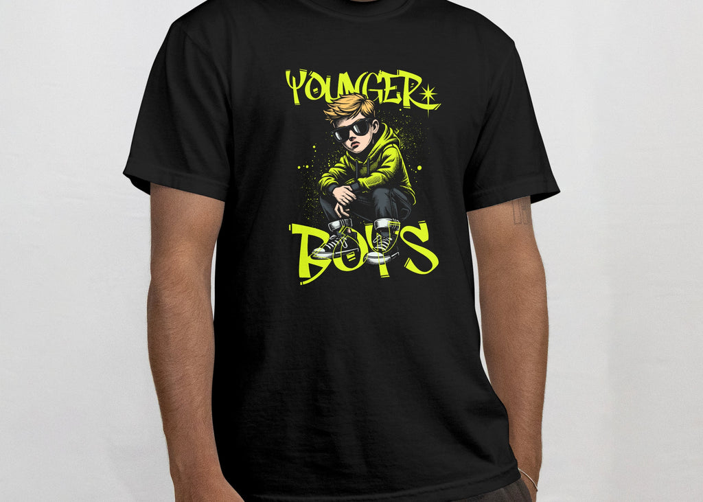 Younger Boys - Anime Graphic Men's Black T-Shirt
