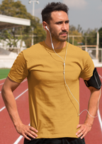 Round Neck Half Sleeve Plain T-Shirt - Golden Yellow - Men