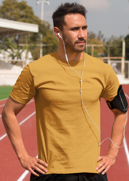 Round Neck Half Sleeve Plain T-Shirt - Golden Yellow - Men