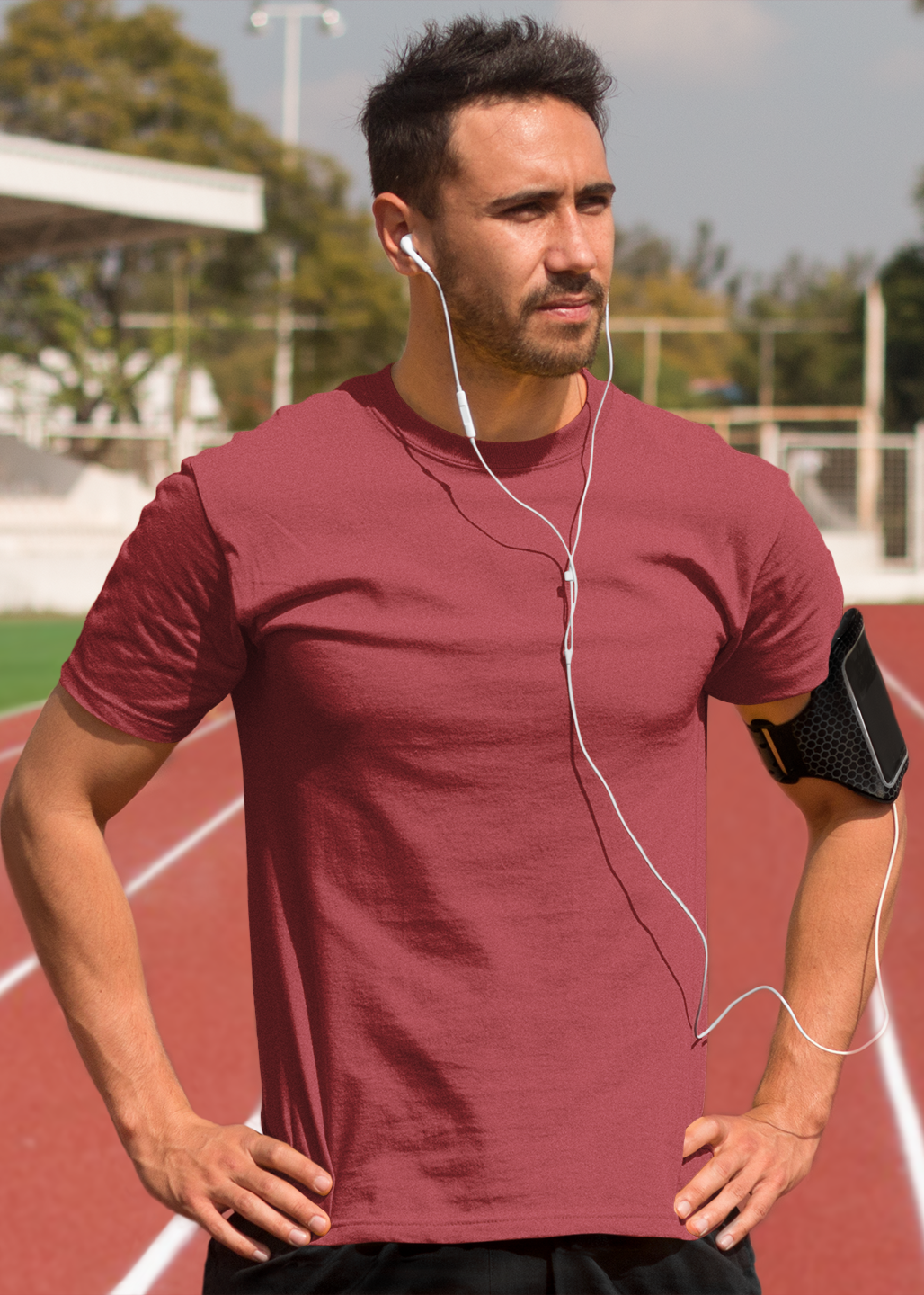 Round Neck Half Sleeve Plain T-Shirt - Maroon - Men