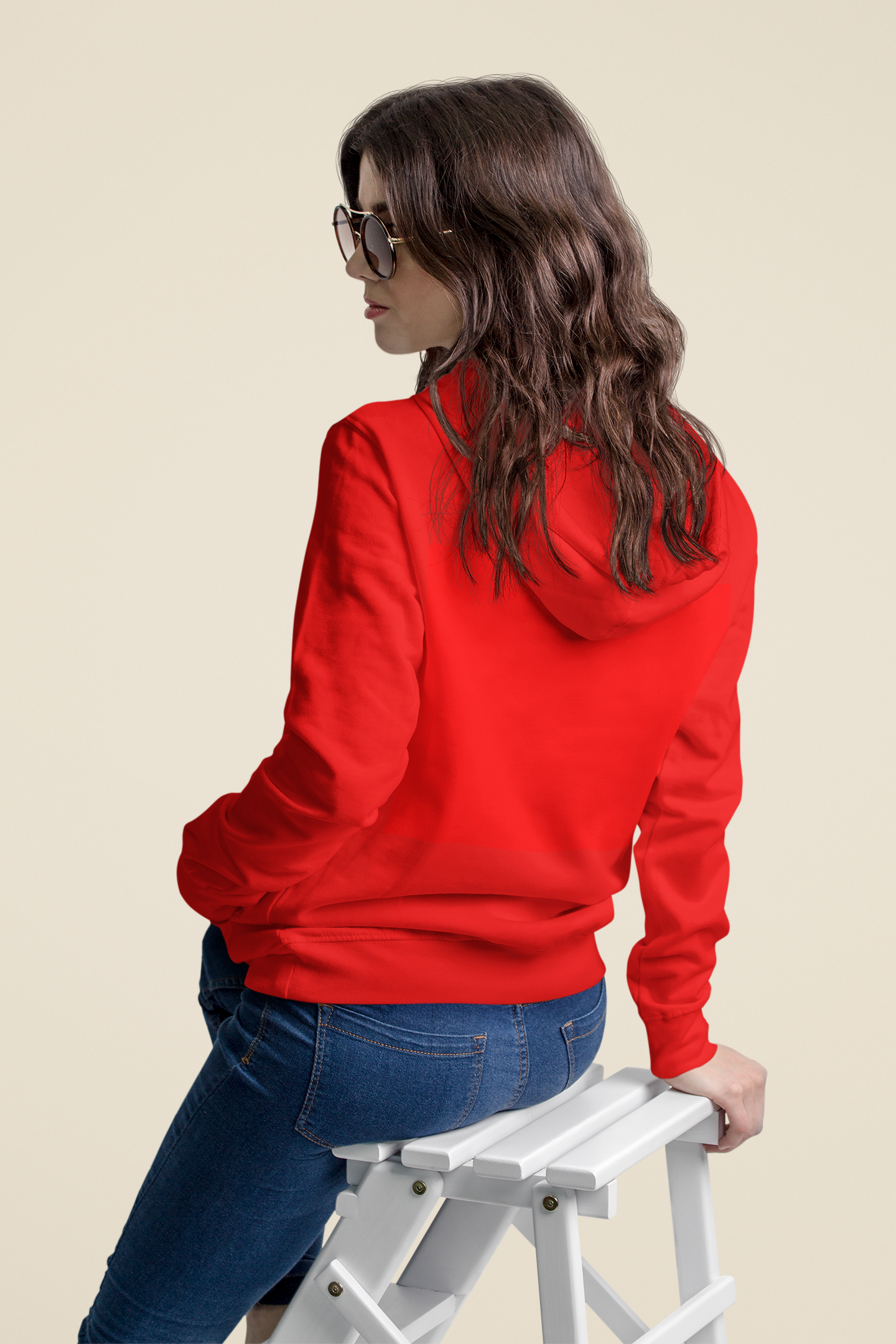 Hooded Plain Sweatshirt - Red - Women