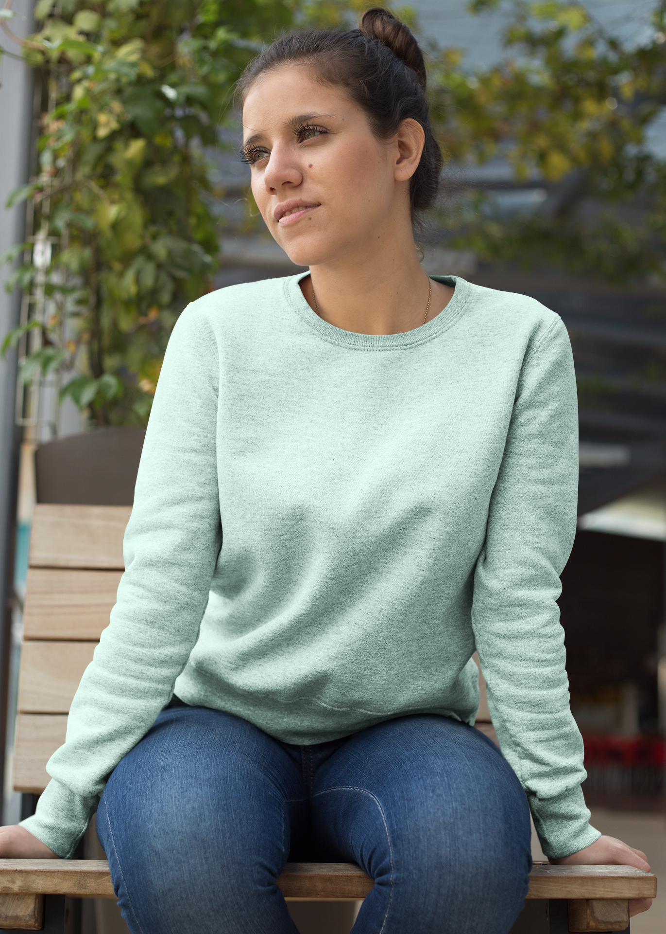 Round Neck Sweatshirt Plain - Mint - Women