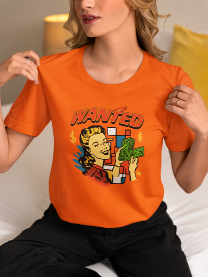 Wanted - Doodle - Round Neck Half Sleeve T-Shirt - Women