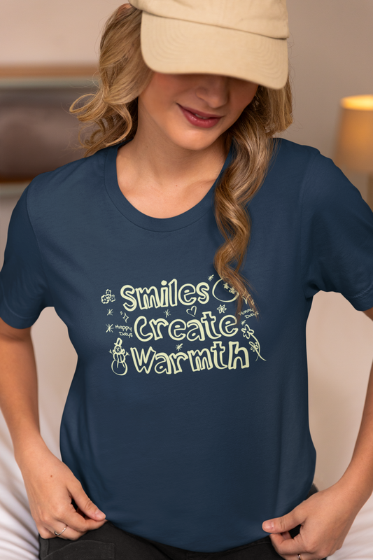 Smiles Create Warmth - Doodle - Round Neck Half Sleeve T-Shirt - Women