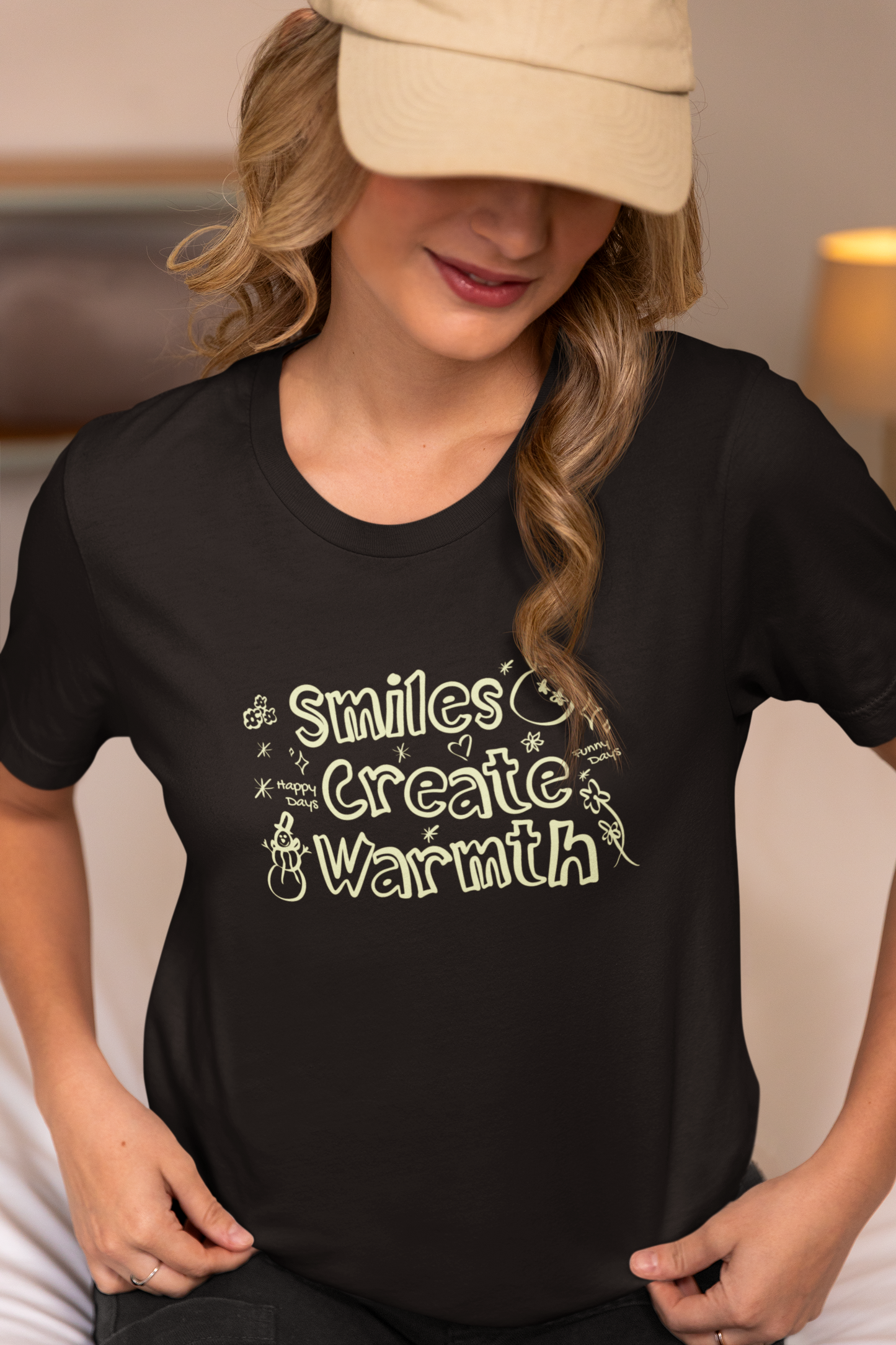 Smiles Create Warmth - Doodle - Round Neck Half Sleeve T-Shirt - Women