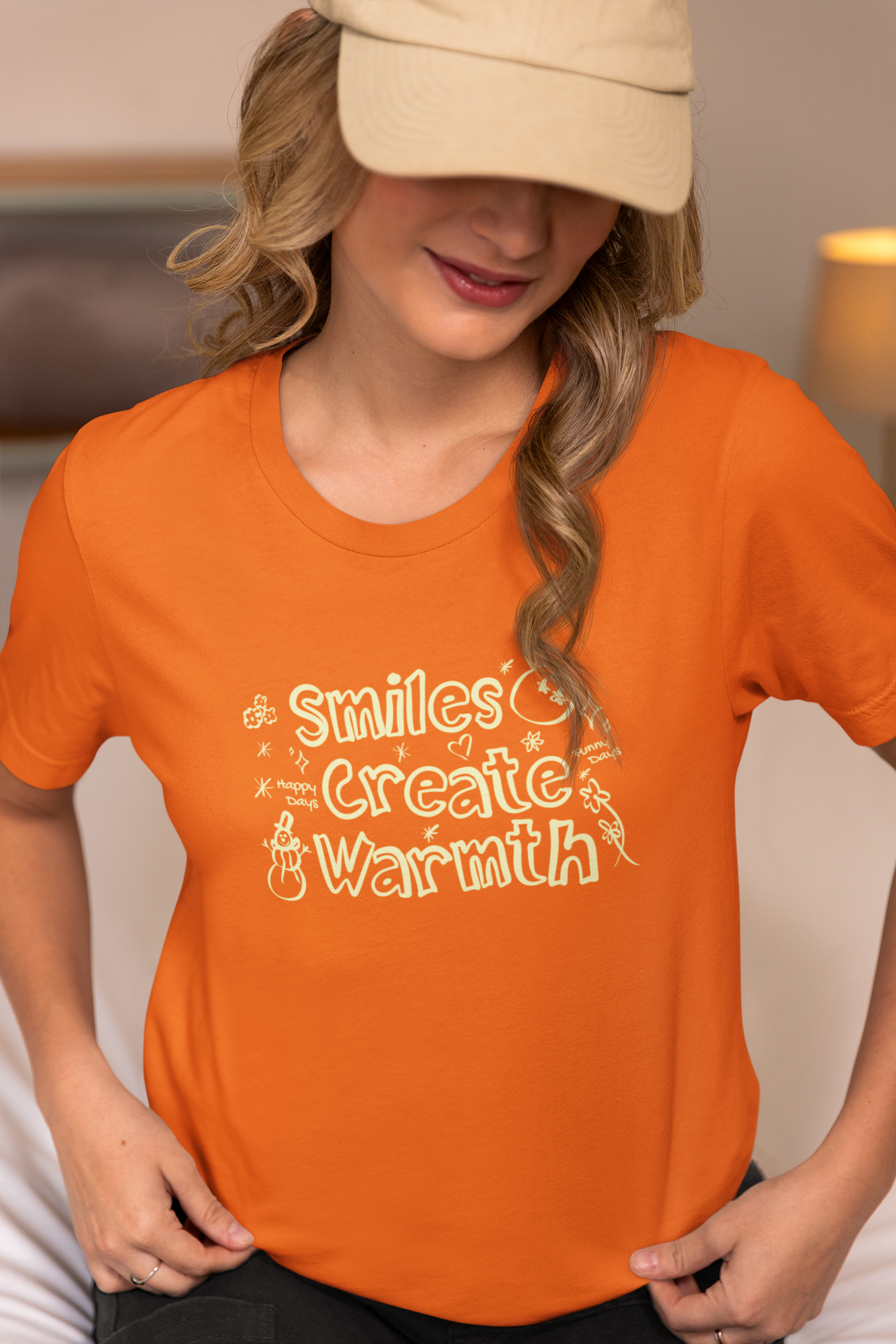 Smiles Create Warmth - Doodle - Round Neck Half Sleeve T-Shirt - Women