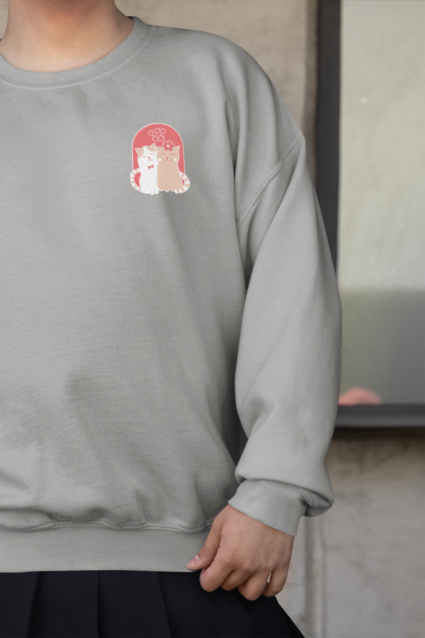 Cute Cat Couple - Chest Embroidered Sweatshirt - Unisex