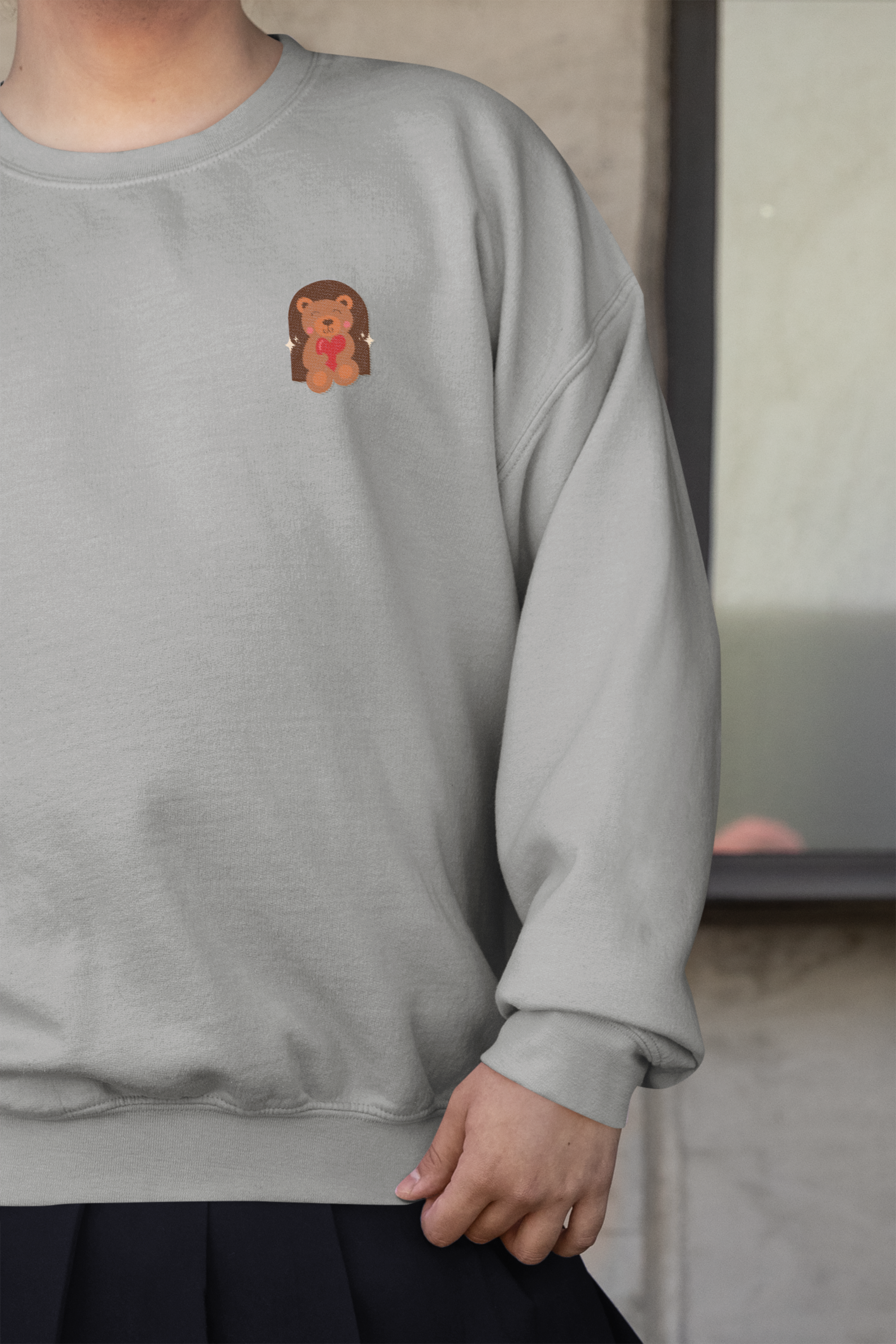 Bear Heart - Chest Embroidered Sweatshirt - Unisex