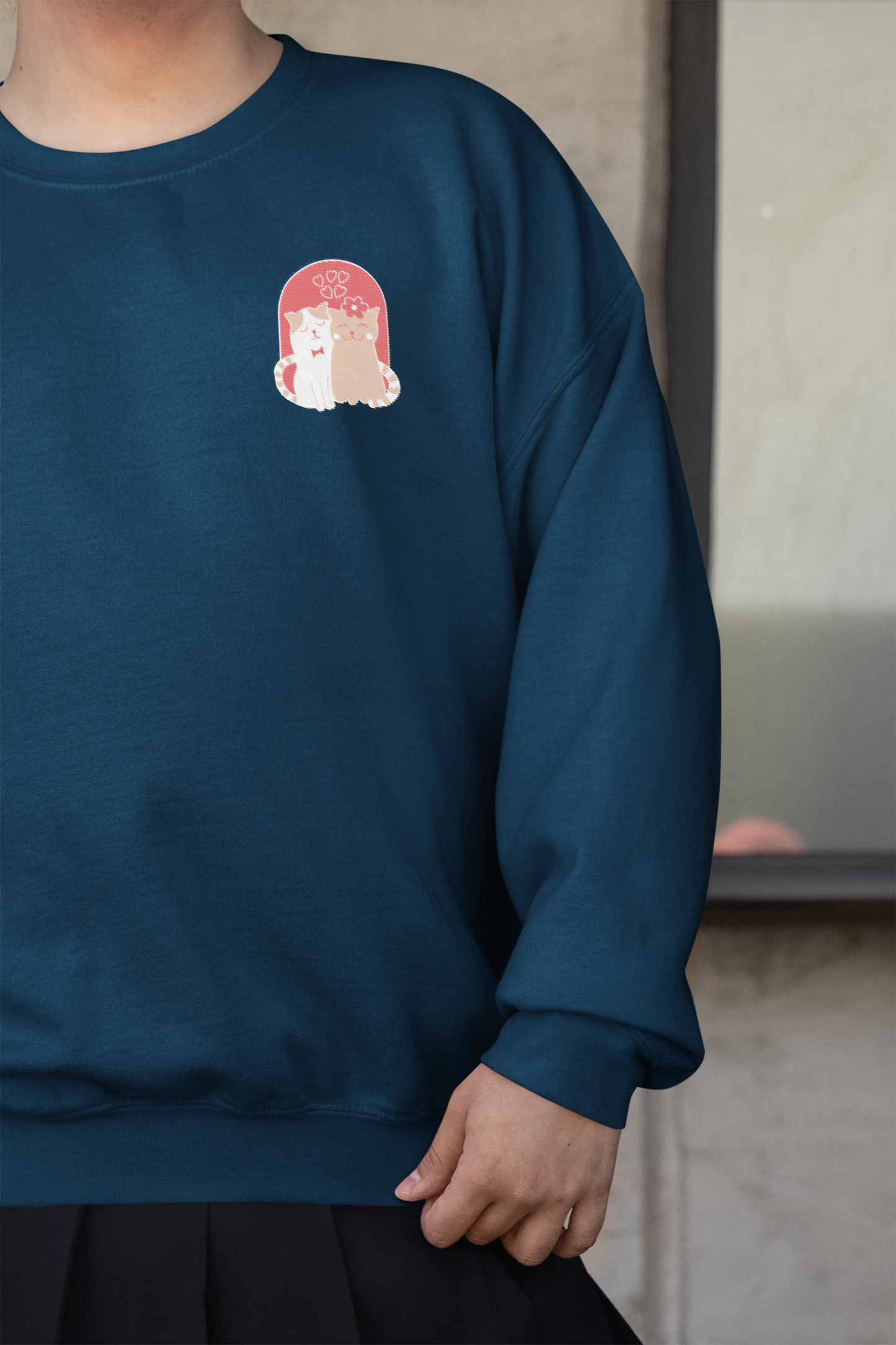 Cute Cat Couple - Chest Embroidered Sweatshirt - Unisex