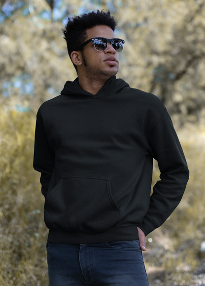 Hooded Plain Sweatshirt - Black - Men