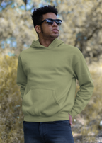 Hooded Plain Sweatshirt - Olive Green - Men