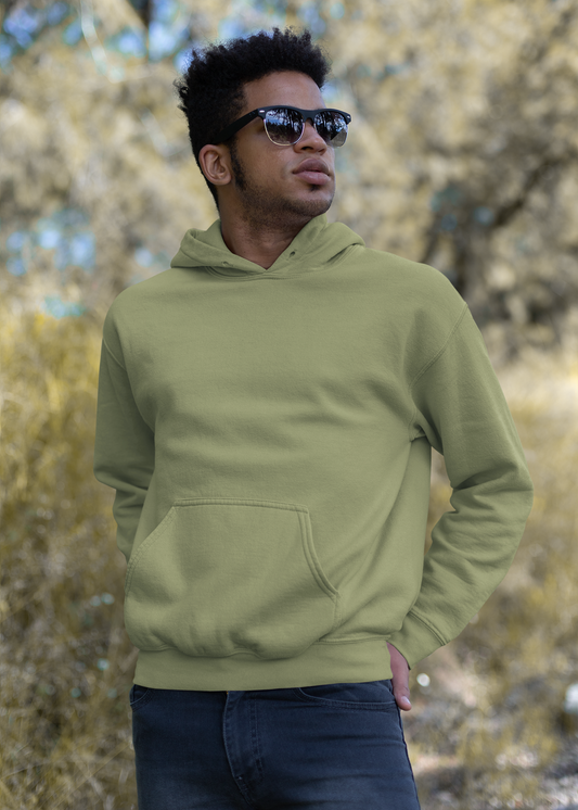 Hooded Plain Sweatshirt - Olive Green - Men