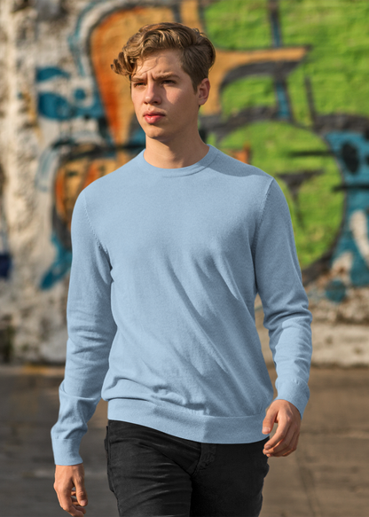 Round Neck Sweatshirt Plain - Baby Blue - Men