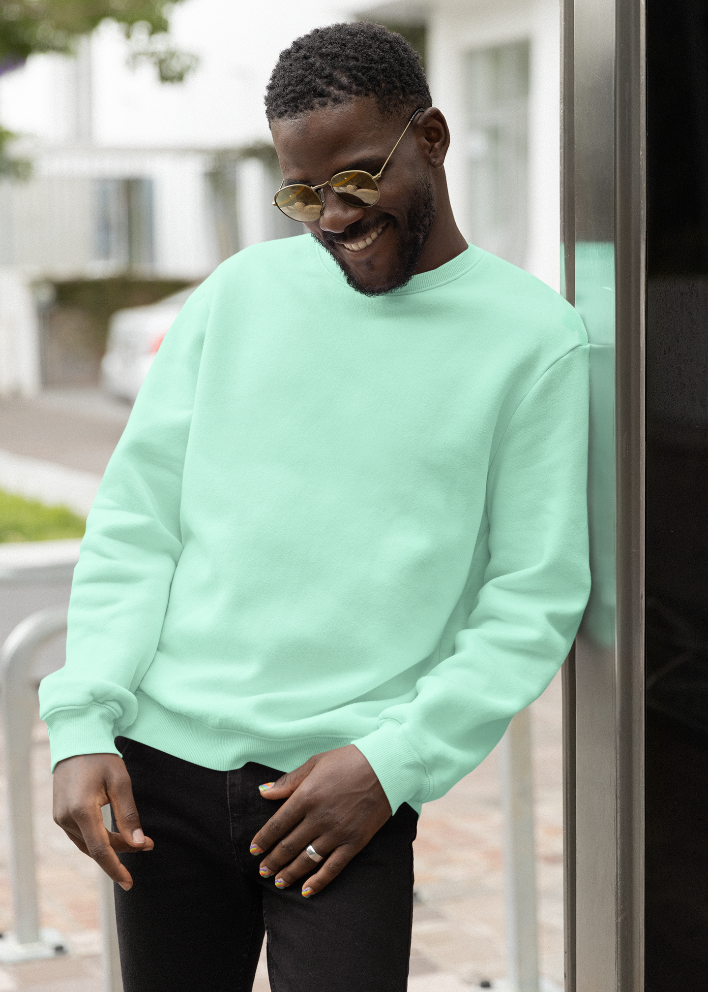 Round Neck Sweatshirt Plain - Mint - Men