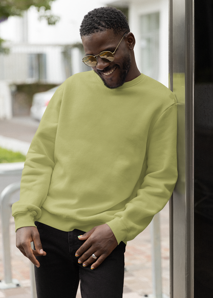 Round Neck Sweatshirt Plain - Olive Green - Men