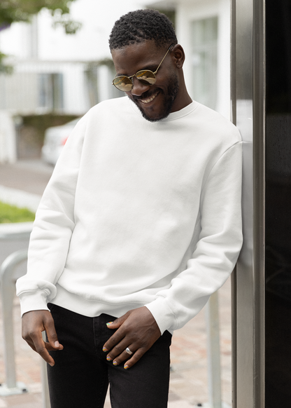 Round Neck Sweatshirt Plain - White - Men