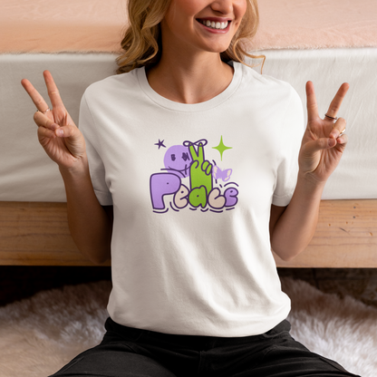 Peace - Doodle - Round Neck Half Sleeve T-Shirt - Women