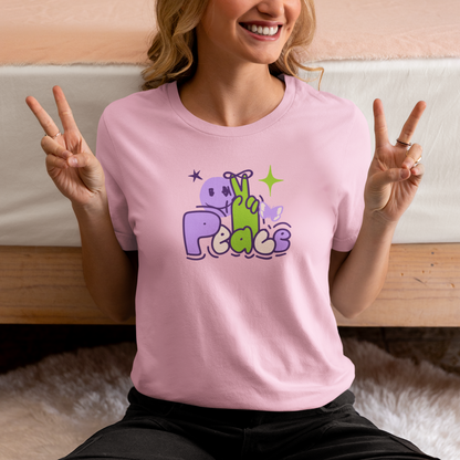 Peace - Doodle - Round Neck Half Sleeve T-Shirt - Women