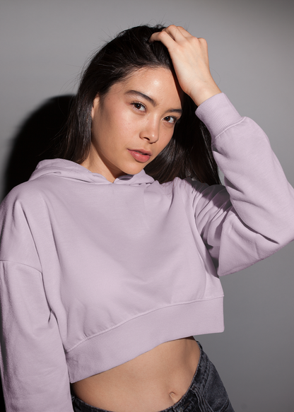 Crop Top Plain Hooded Sweatshirt - Baby Pink