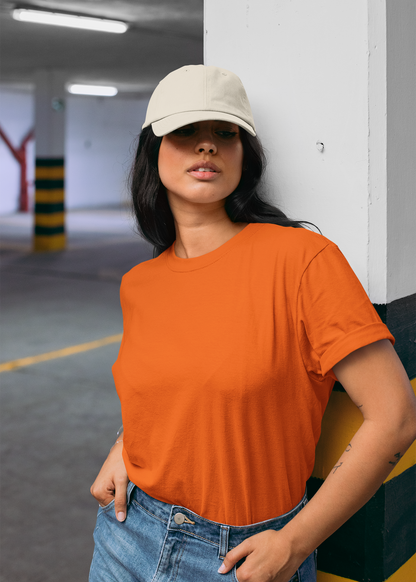 Round Neck Half Sleeve Plain T-Shirt - Orange - Women