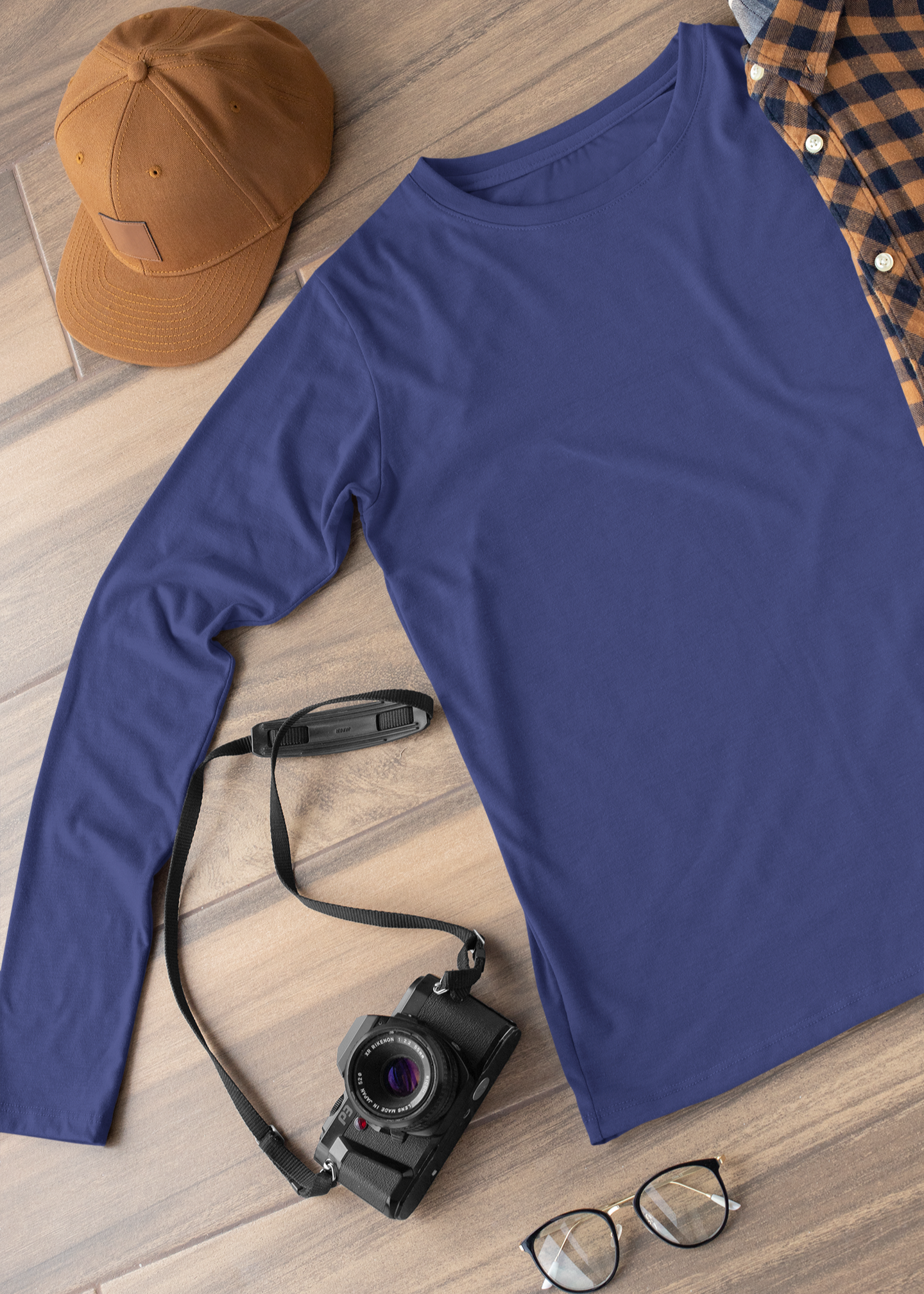 Round Neck Full Sleeve Plain T-Shirt - Royal Blue - Men