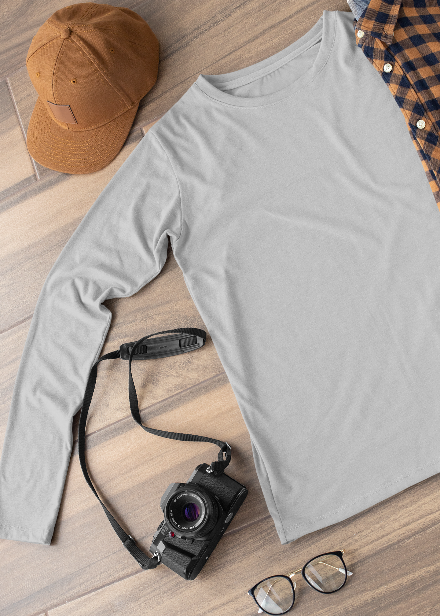 Round Neck Full Sleeve Plain T-Shirt - Gray Melange - Men