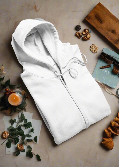 Zipper Plain Hooded Sweatshirt - White - Women