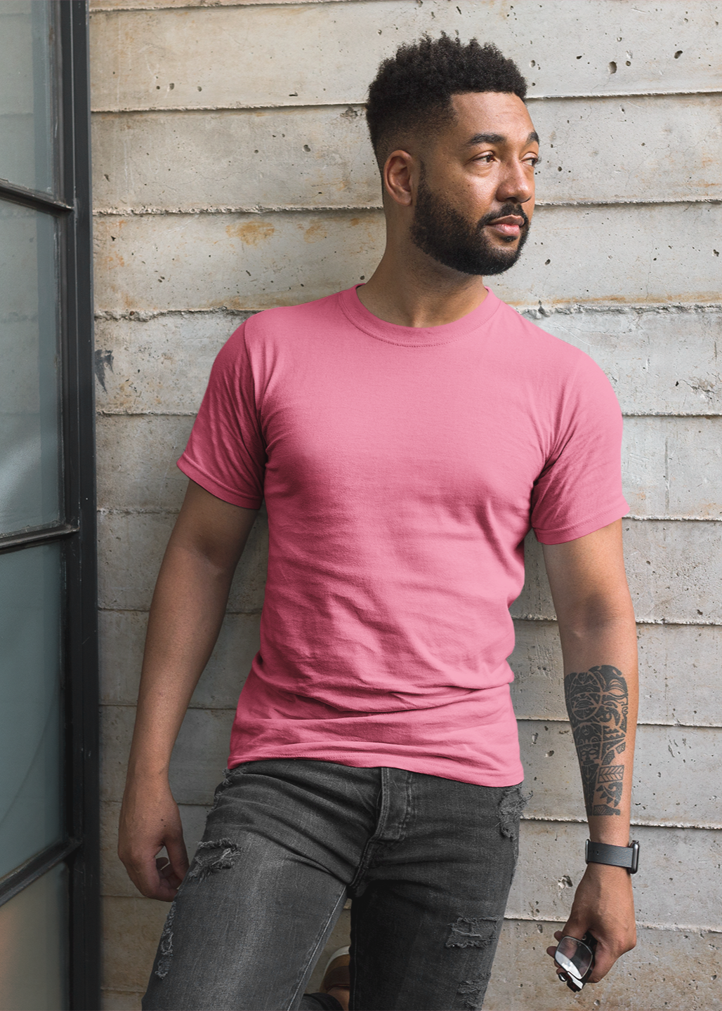 Round Neck Half Sleeve Plain T-Shirt - Flamingo - Men